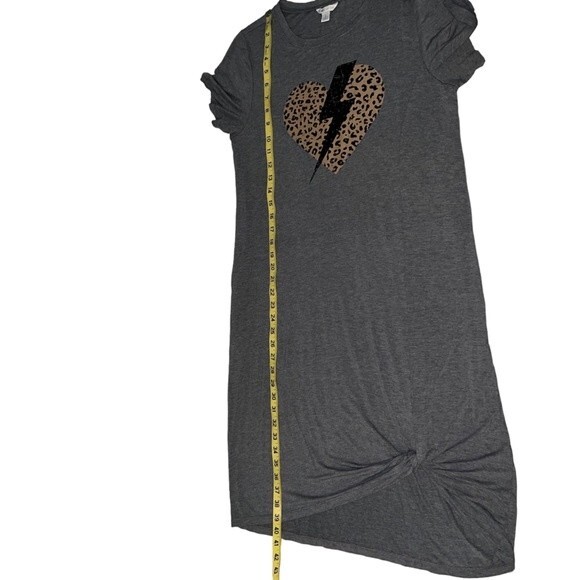 Gray Knotted Heart & Lightning Bolt T-Shirt Dress Cheetah Large Pockets - Picture 7 of 9